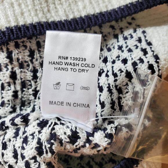 Tuckernuck Pomander Place Navy Stripe Bardot Mini Dress Knitted Button Large NEW - Picture 10 of 10